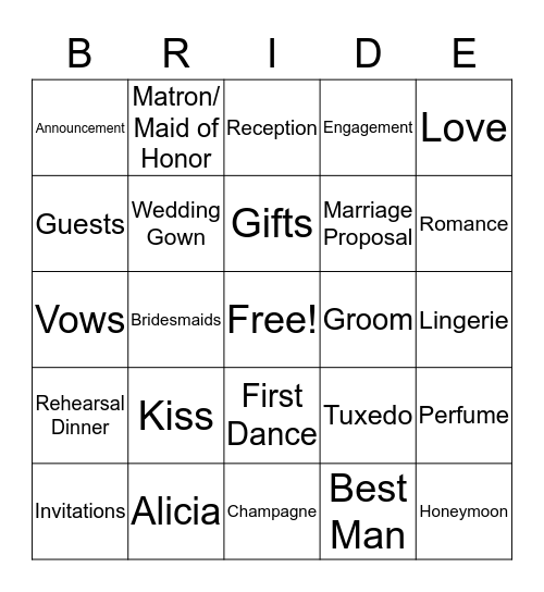 Alicia's Shower Bingo Card