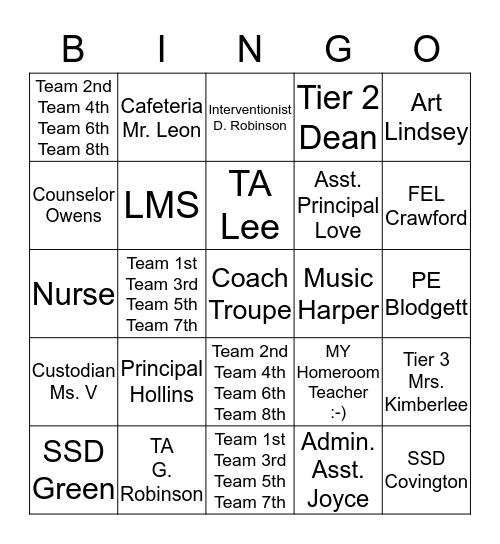 WES Elemiddle Curriculum Night Bingo Grid Bingo Card
