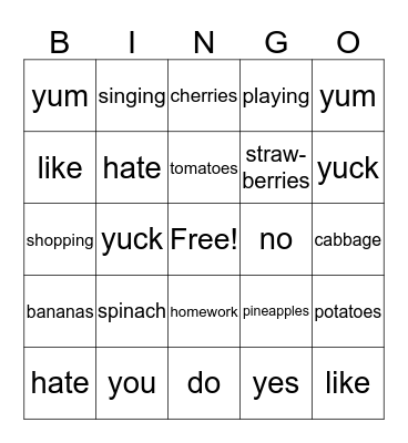 Do you like bananas? Bingo Card