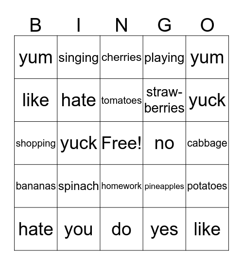 Do you like bananas? Bingo Card