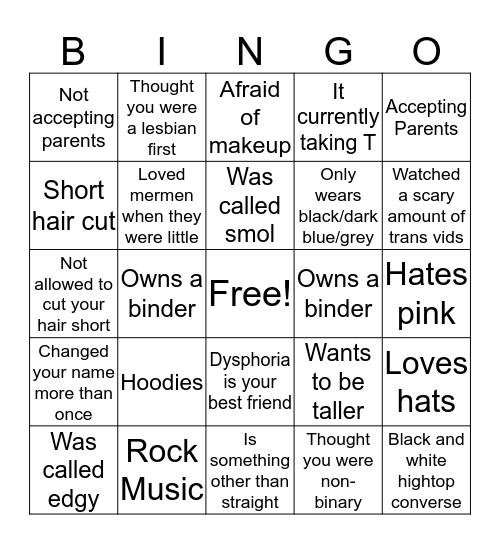 Transmasc Things Bingo Card