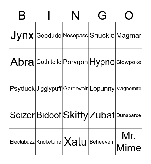 Pokemon Sword and Shield Bingo Card