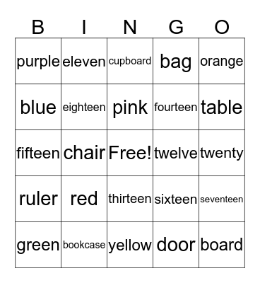 Numbers, colours and school Bingo Card