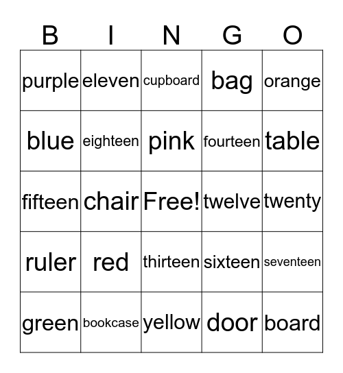 Numbers, colours and school Bingo Card