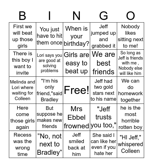 There‘s a  Boy in the Girls‘ Bathroom：Chapters 11-13 Bingo Card