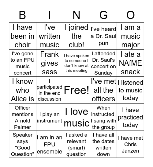 NAfME Bingo Card