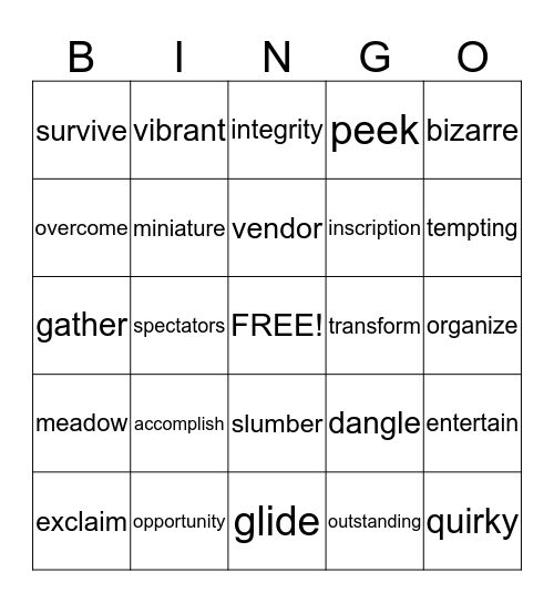 VOCAB Bingo Card