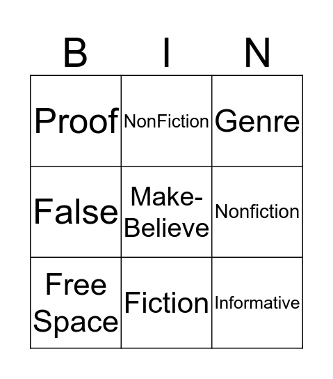 Flocabulary Genre Bingo Card