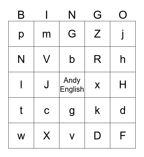 Consonants Bingo Card