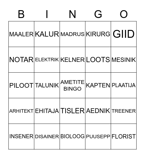 Ametid Bingo Card