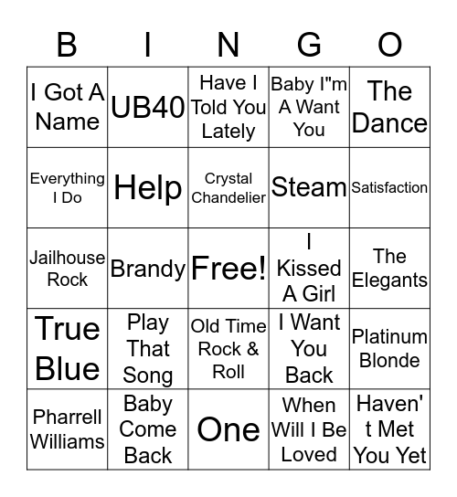 YORE MUSIC BINGO Card