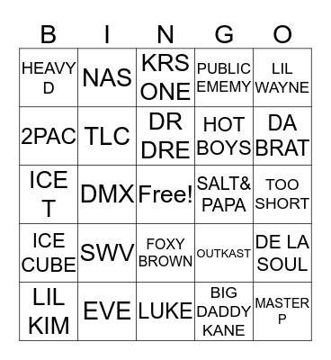 TRAP BINGO 90'S RAP & R& B Bingo Card