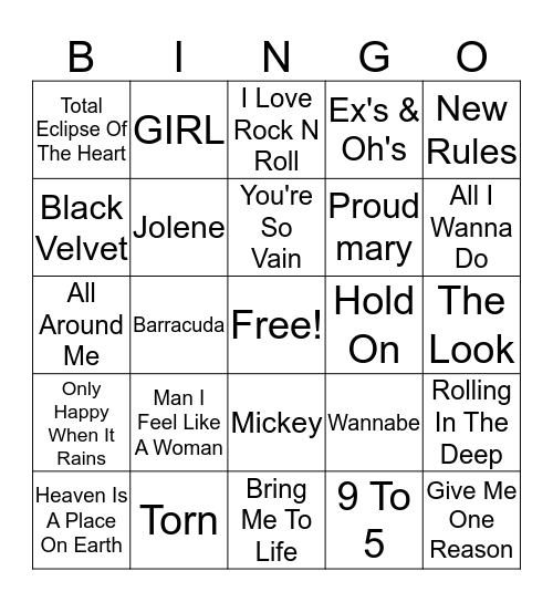 Women Who Rock Bingo Card