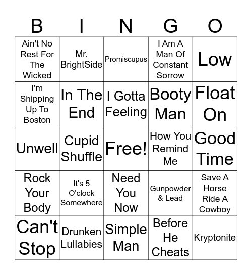 2000's hits Bingo Card