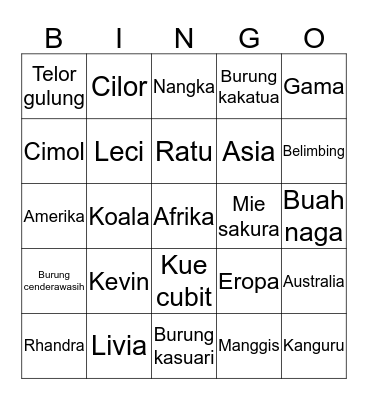 Kevin Bingo Card