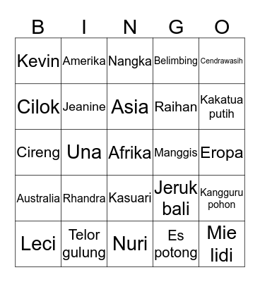 Rhandra Bingo Card