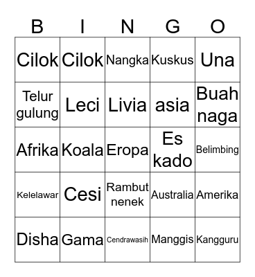 Bingo CESI Bingo Card