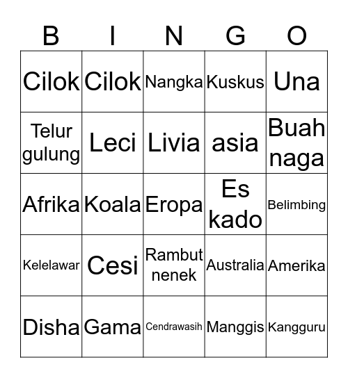 Bingo CESI Bingo Card