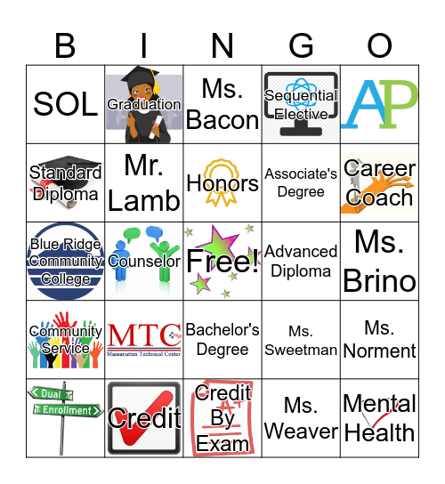 Credits and Counselors Bingo Card