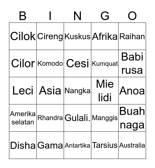 Untitled Bingo Card