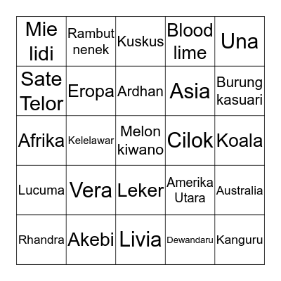 Shavera's Bingo Card