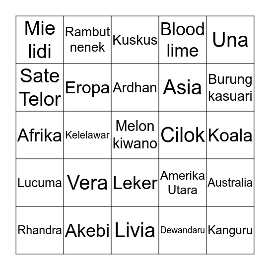 Shavera's Bingo Card