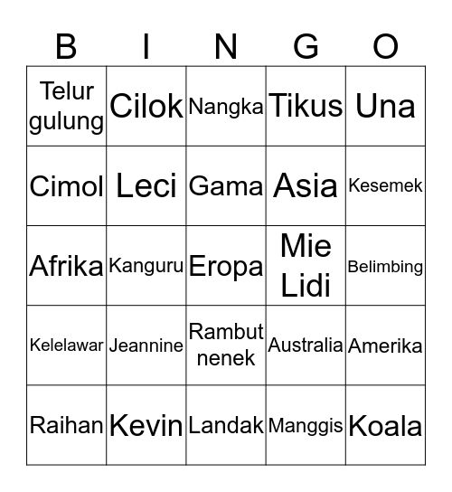 Untitled Bingo Card