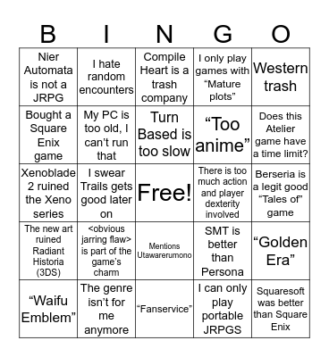 JRPG Fan Bingo Card