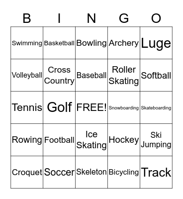 Sports Bingo Card