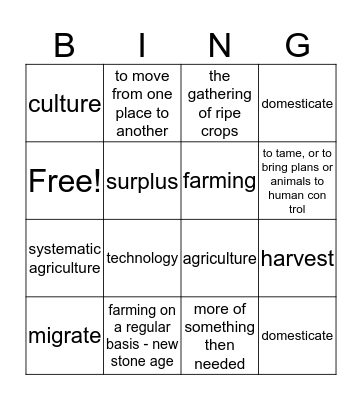 neolithic age  Bingo Card