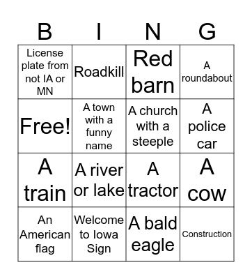 MN to Iowa Bingo Card