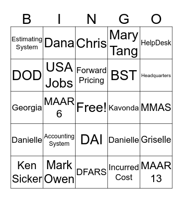 DCAA BINGO Card