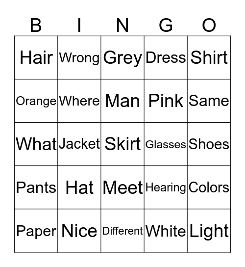 Unit One Bingo Card