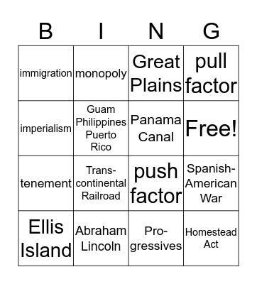 Expansion and Migration Bingo Card