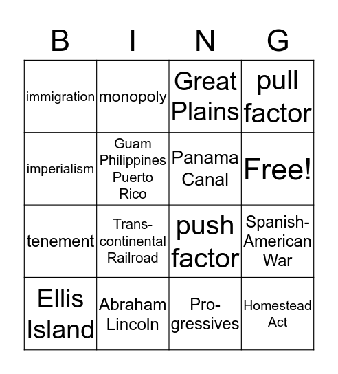 Expansion and Migration Bingo Card
