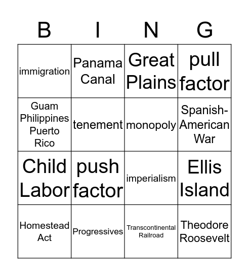 Expansion and Migration Bingo Card