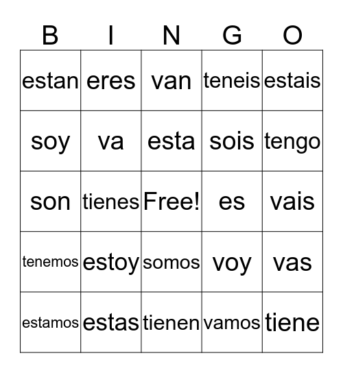 ser, estar, and ir conjugation  Bingo Card