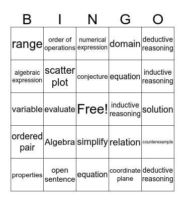 Math 7 Chapter 1 Bingo Card