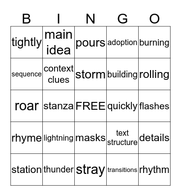 Vocabulary Bingo Card