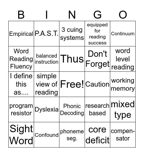 Reading Conference Fun Bingo Card