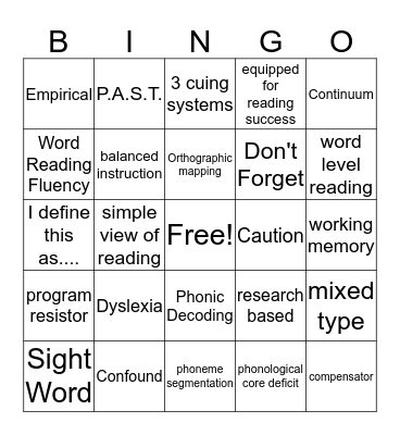 Reading Conference Fun Bingo Card