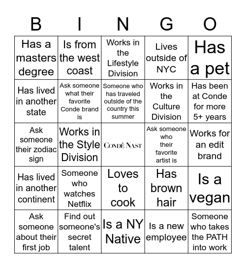 Women's Network Monthly Mixer Bingo Card