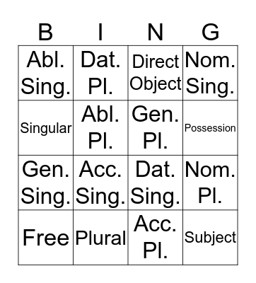 1st Declension Bingo Card
