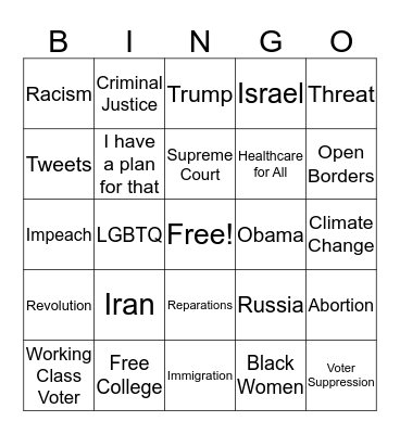 Dem Debate Watch Party Bingo Card
