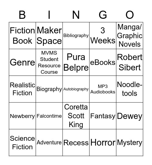 MVMS Library Bingo Card