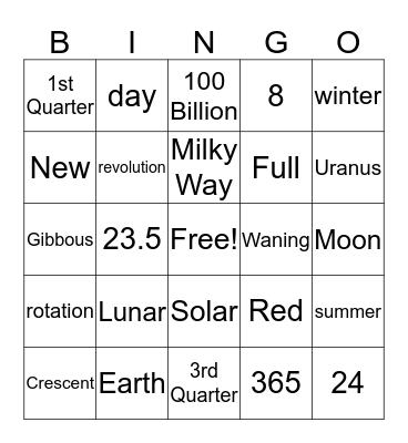 Space Bingo Card