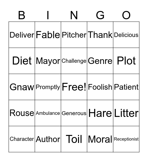 Vocabulary BINGO Card