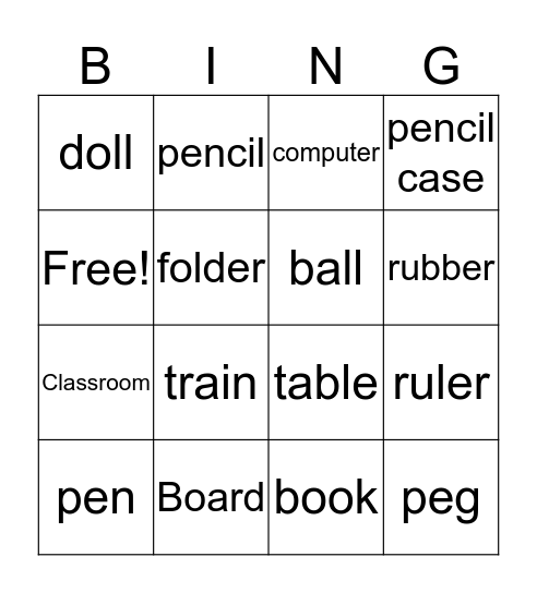 School Things Bingo Card