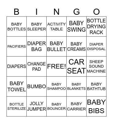 Baby Shower Bingo Card