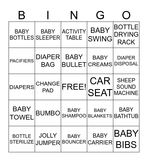 Baby Shower Bingo Card